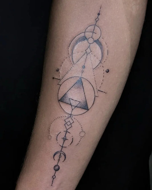 Small Geometric Sacred Geometry Moon Triangle on Men Arm Tattoo by @tattoo_doo_