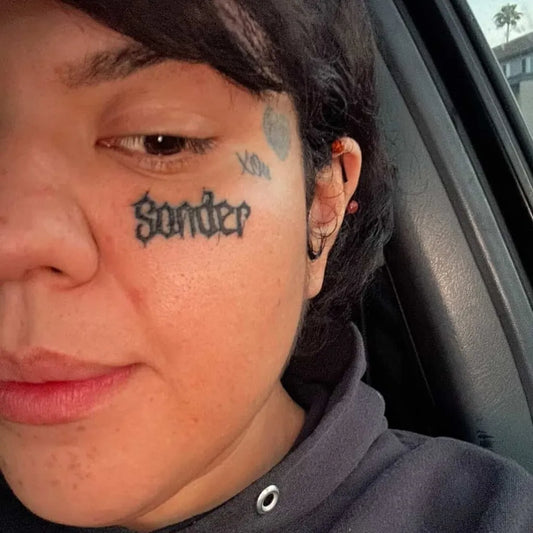 Small Gothic Sanderon Women Face Tattoo by @chey_x_tattoos
