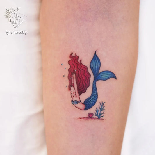 Small Illustrative Mermaid Tattoo on Women Arm by @ayhankrdg