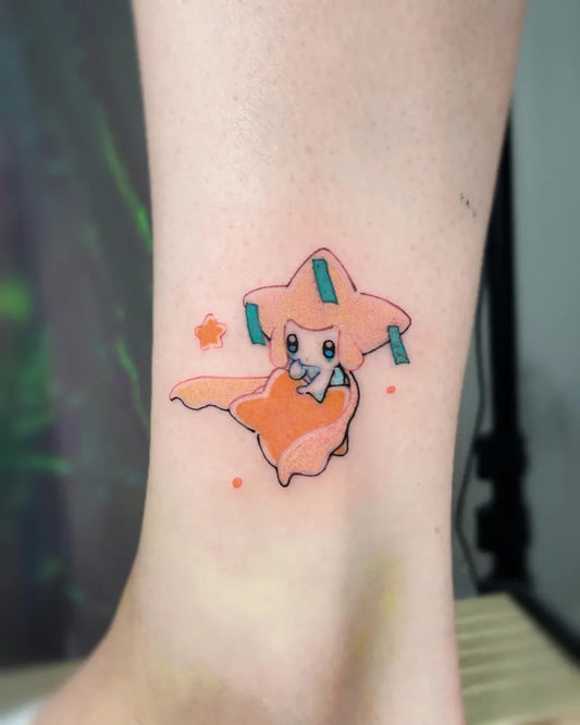 Small Illustrative Pokemon Jigglypuff Tattoo on Women Ankle by @bloblob_tattoo