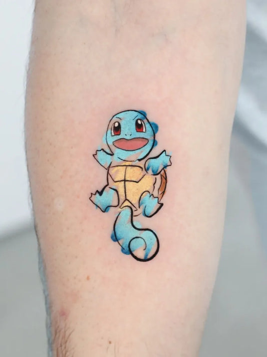 Small Illustrative Pokemon Squirtle Tattoo on Men Arm by @gil_miguel_tattoo_