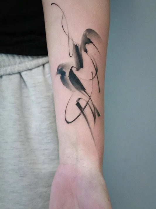 Small Japanese Birds Tattoo on Women Arm by @ken_liuink