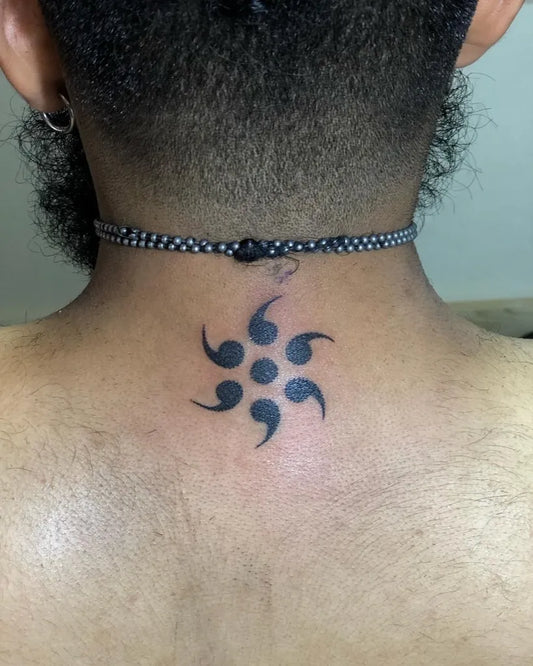 Small Japanese Semicolon Sun on Men Neck Tattoo by @inkvilletattoostudio