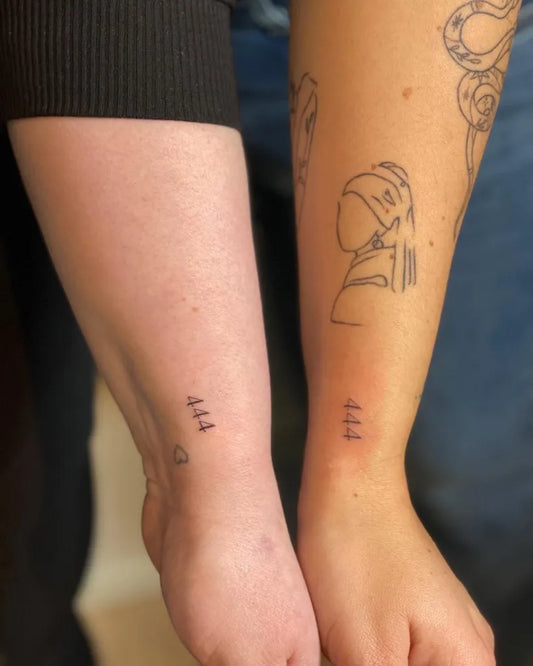 Small Linework 444 and Dots on Women Ankle Tattoo by @blush_fineline