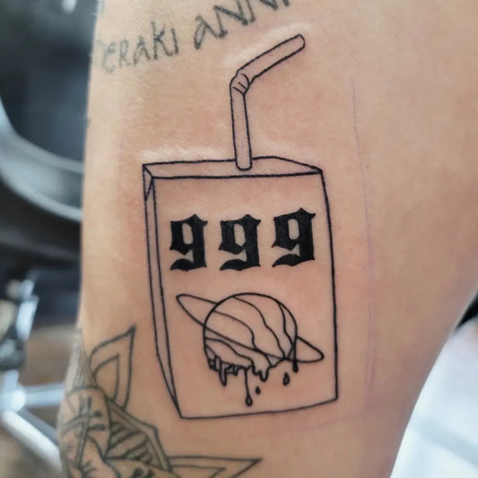 Small Linework 999 Juice Wrld Tattoo on Men Arm by @elirobards_tattoo