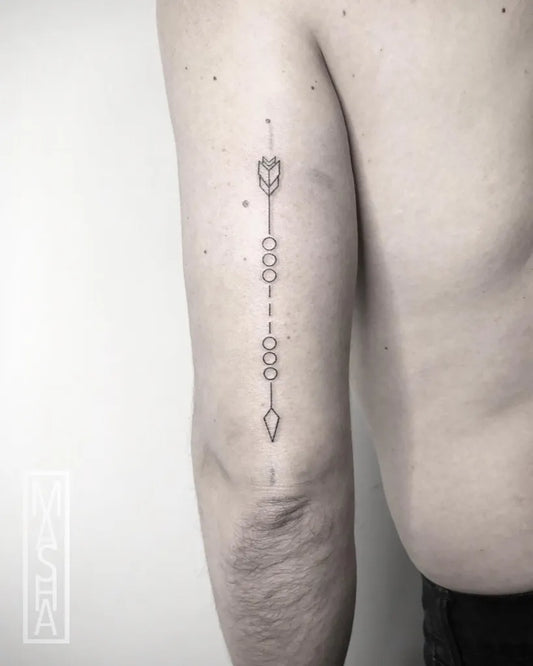 Small Linework Arrow and Numbers Tattoo on Men Arm by @mashatattoo
