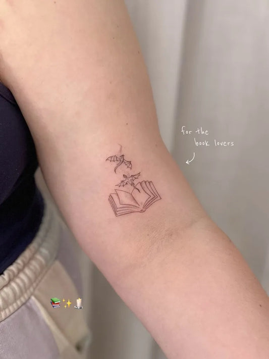 Small Linework Book and Birds on Women Arm Tattoo by @mo0nyink