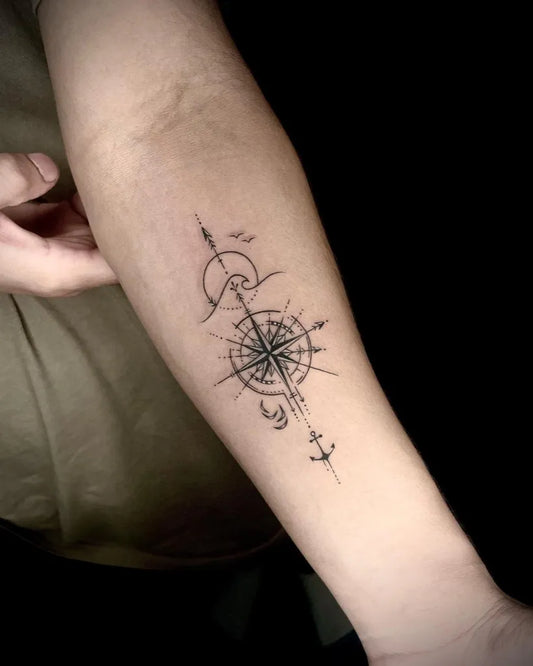 Small Linework Compass on Men Arm Tattoo by @kaptaan_tattoo