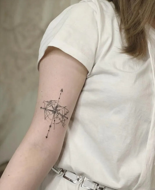 Small Linework Compass on Women Arm Tattoo by @dtbtattoo