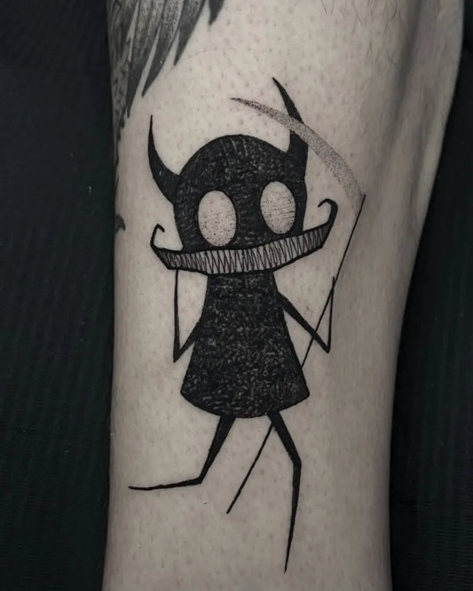 Small Linework Demon Tattoo on Men Arm by @funky_boy_tattoo