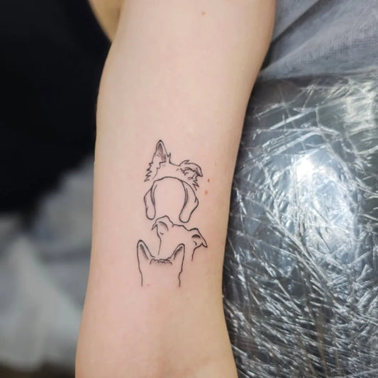 Small Linework Dog and Cats Tattoo on Women Arm by @the.change_art.of.beauty.ink