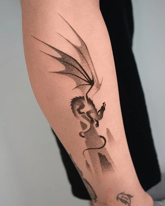 Small Linework Dragon on Women Arm Tattoo by @duzo.kropek.malo.kresek