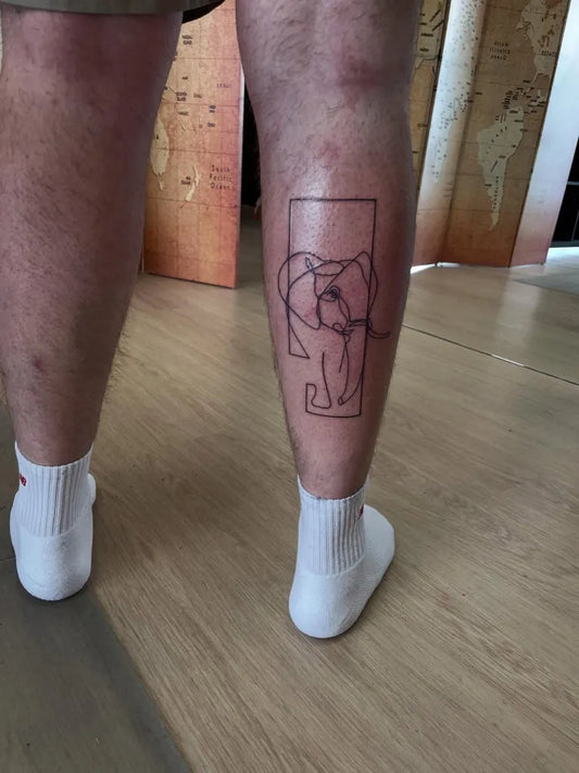 Small Linework Elephant on Men Leg Tattoo by @jlotattoo_jessyloose