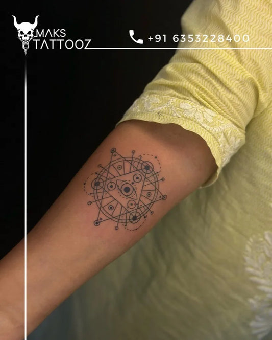 Small Linework Evil Eye Mandala on Women Forearm Tattoo by @makstattooz