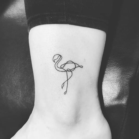 Small Linework Flamingo Tattoo on Women Ankle by @tattoobobshop