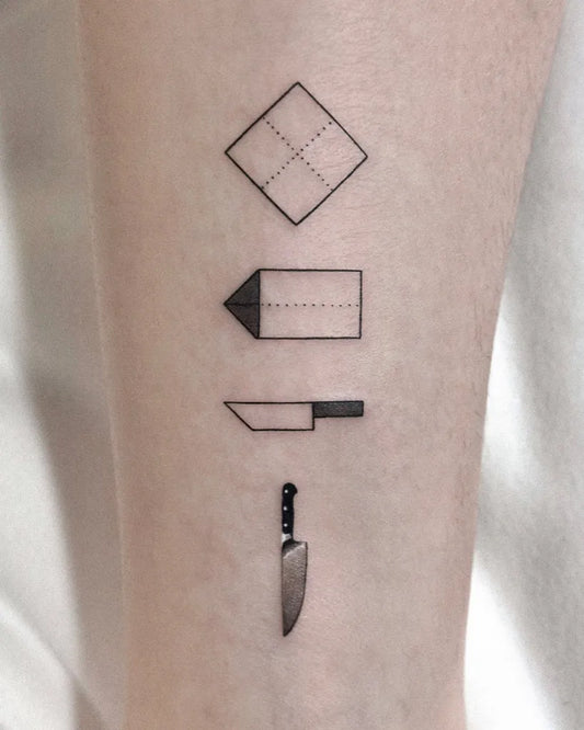 Small Linework FoldingKnife Tattoo on Women Leg by @oble_tattoo