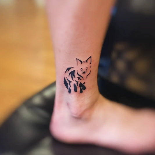 Small Linework Fox on Women Ankle Tattoo by @kenbonetattoo