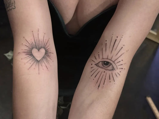 Small Linework Heart and Eye on Women Arms Tattoo by @callmebigchelstattoos