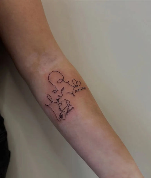 Small Linework Hearts and Words on Women Arm Tattoo by @pavlo.ink