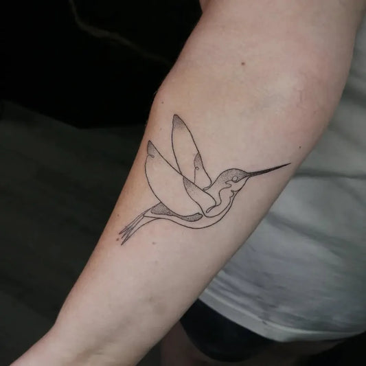 Small Linework Hummingbird on Women Arm Tattoo by @medusa.illustration