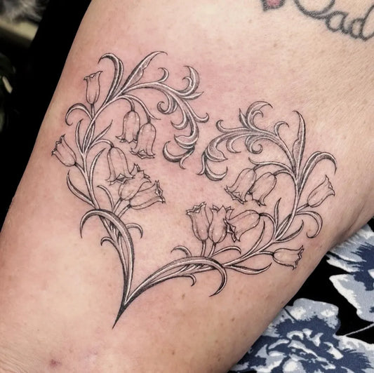 Small Linework Lily of the Valley Heart Women Arm Tattoo by @ka.ma.gi