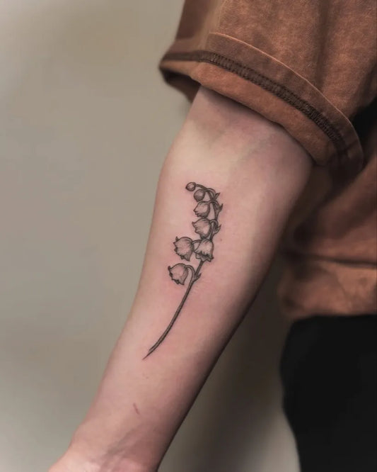 Small Linework Lily of the Valley Women Arm Tattoo by @katelumos