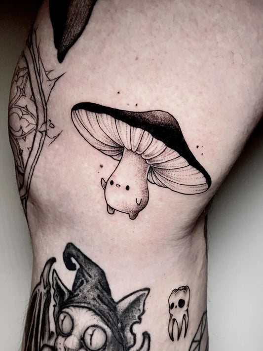Small Linework Mushroom on Women Arm Tattoo by @juny_todd