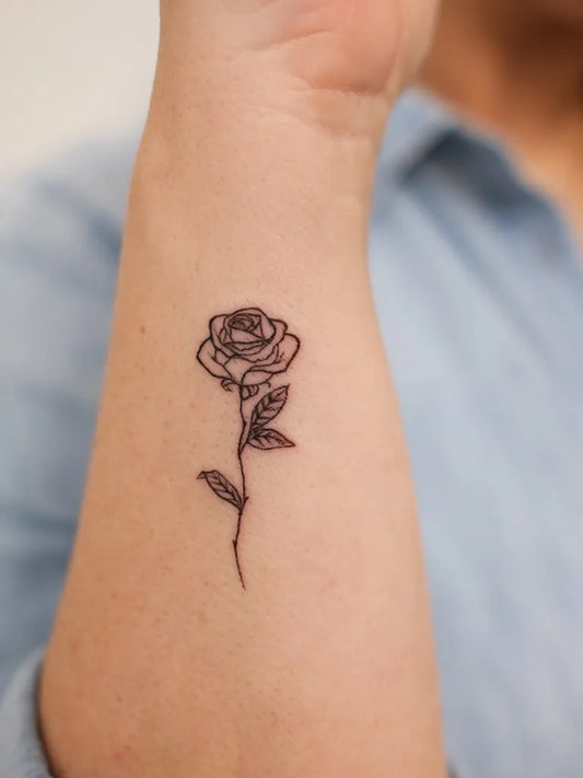 Small Linework Rose on Women Wrist Tattoo by @byyipkris