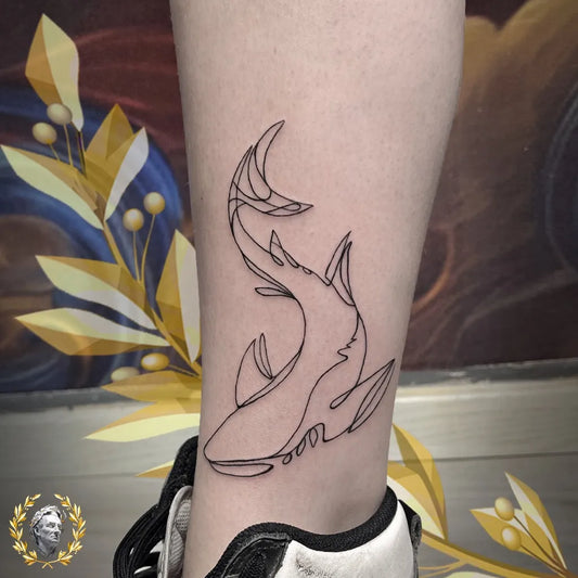Small Linework Shark on Women Ankle Tattoo by @caesarinkkumkoy