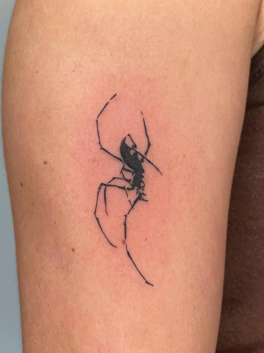 Small Linework Spider on Women Arm Tattoo by @lizz.hell