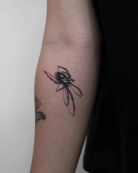 Small Linework Spider on Women Arm Tattoo by @yuihwa____