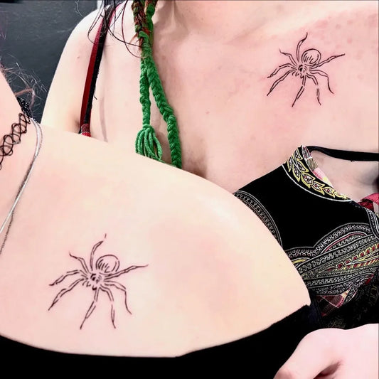 Small Linework Spider on Women Shoulder Tattoo by @beansprout_tattoo