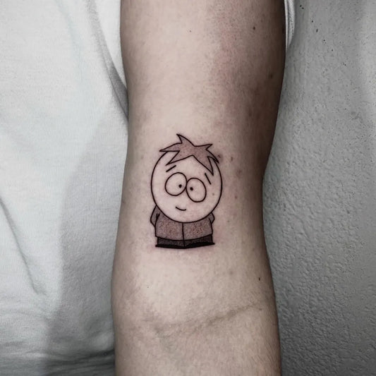 Small Linework Stan Marsh Cartoon Tattoo on Men Arm by @adriantattoos.13