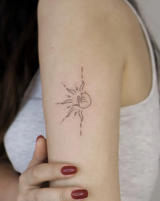 Small Linework Sun on Women Arm Tattoo by @tude.ink