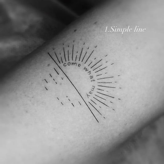 Small Linework Sunburst with Text on Women Wrist Tattoo by @tattsmatter