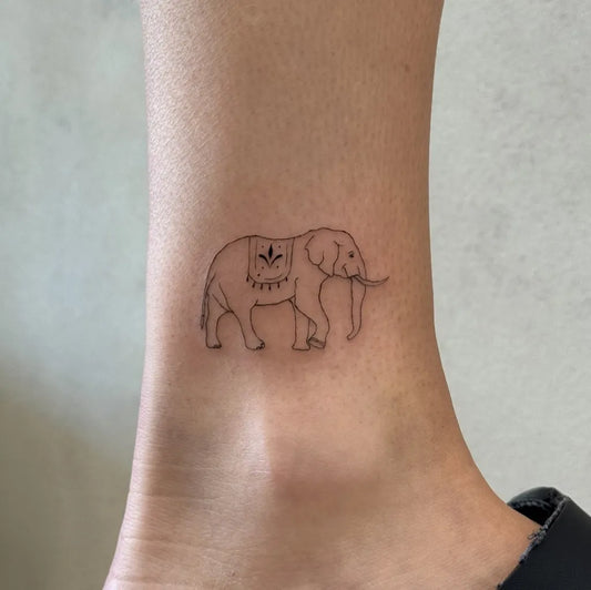 Small Linework Thai Elephant Tattoo on Women Ankle by @noya_zuck