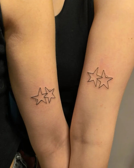 Small Linework Twin Stars on Friends Arms Matching Tattoo by @artbymateospi