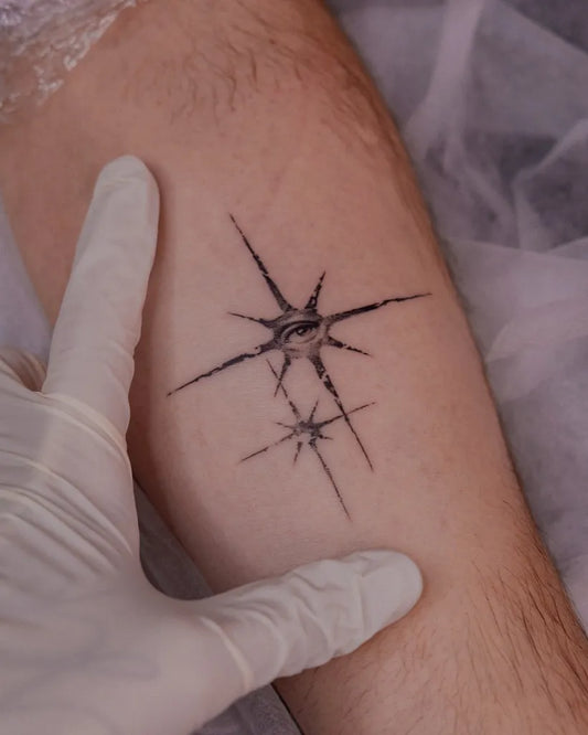 Small Linework Two Star Tattoo on Men Forearm by @hardytatt