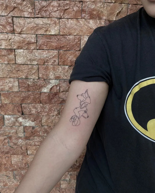 Small Linework Wolf on Women Arm Tattoo by @palongsinktattoostudio