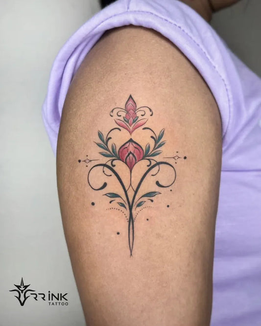 Small Mandala Floral Design on Women Shoulder Tattoo by @rr_ink_tattoo_cherpulassery