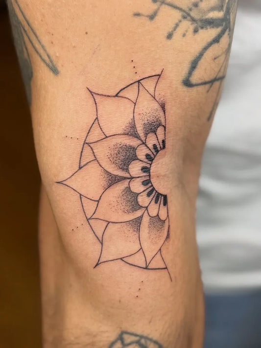 Small Mandala Flower Tattoo on Men Arm by @jodie.ink.tattoo