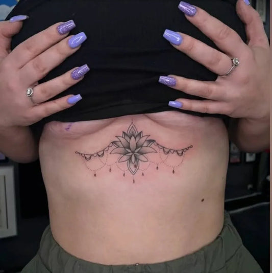 Small Mandala Lotus on Women Sternum Tattoo by @asailorsgrave