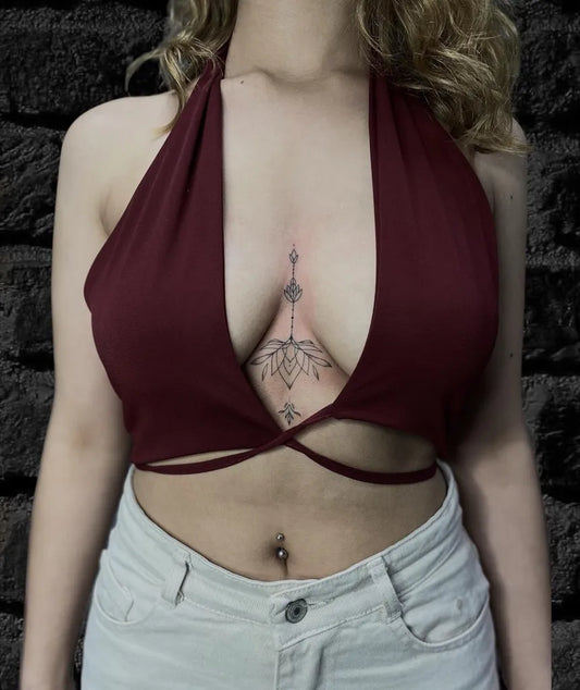 Small Mandala Mandala on Women Chest Tattoo by @tugaytattooartist