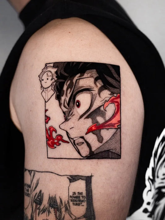 Small Manga MobandFlames on Men Arm Tattoo by @phierotatu