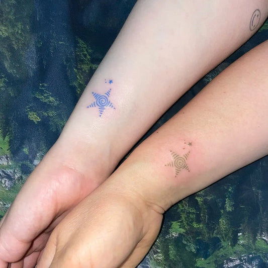 Small Matching Star Tattoo on Women Wrist by @crackttt