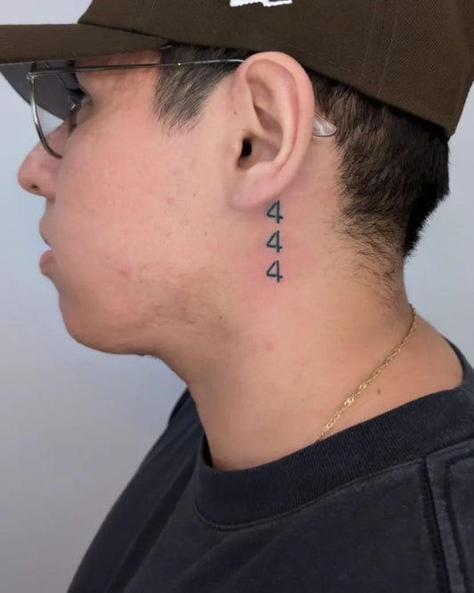 Small Minimalist 444 on Men Neck Tattoo by @eighthelementtattoo