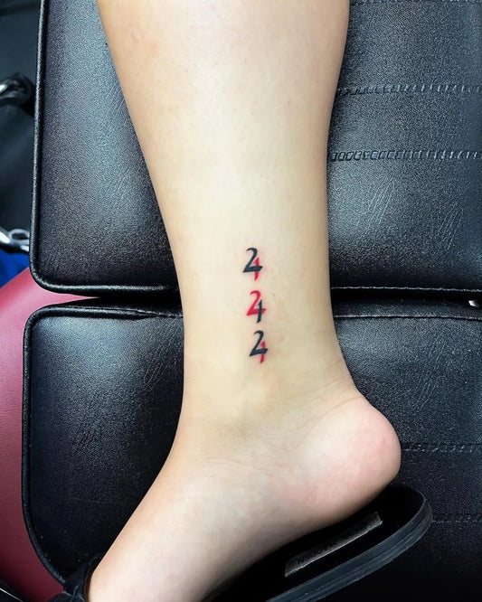 Small Minimalist 444 on Women Ankle Tattoo by @amonstattoos