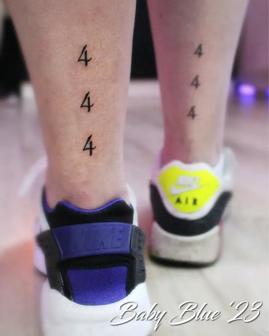 Small Minimalist 444 on Women Leg Tattoo by @she_is_baby_blue