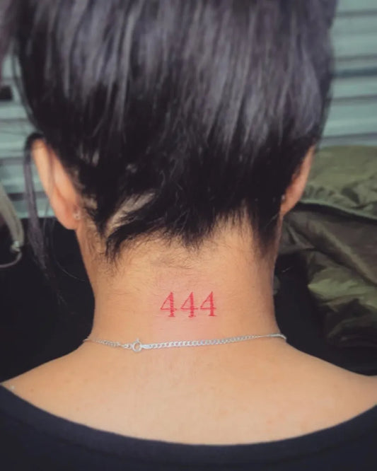 Small Minimalist 444 on Women Neck Tattoo by @miss_lucypop