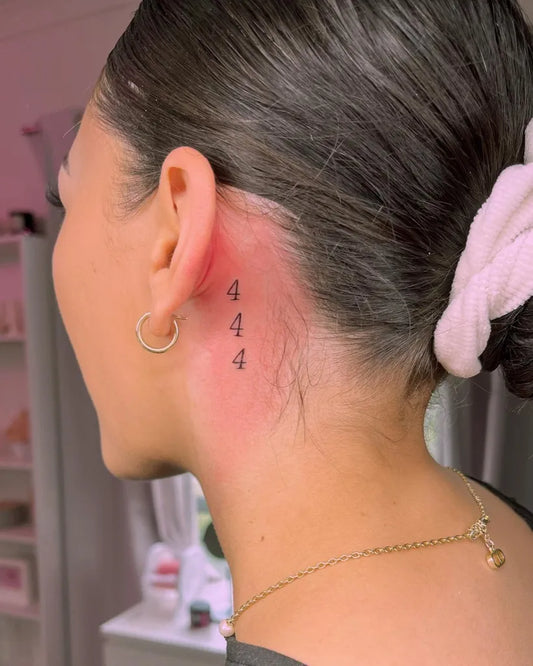 Small Minimalist 444 on Women Neck Tattoo by @pinkcosmetictattoo